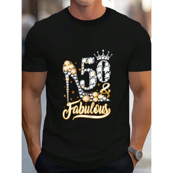 100% Cotton 50 & Fabulous 50 Years Old 50th Birthday Diamond Crown Shoes T-Shirt Women's Men's Graphic Tee Causal Tops