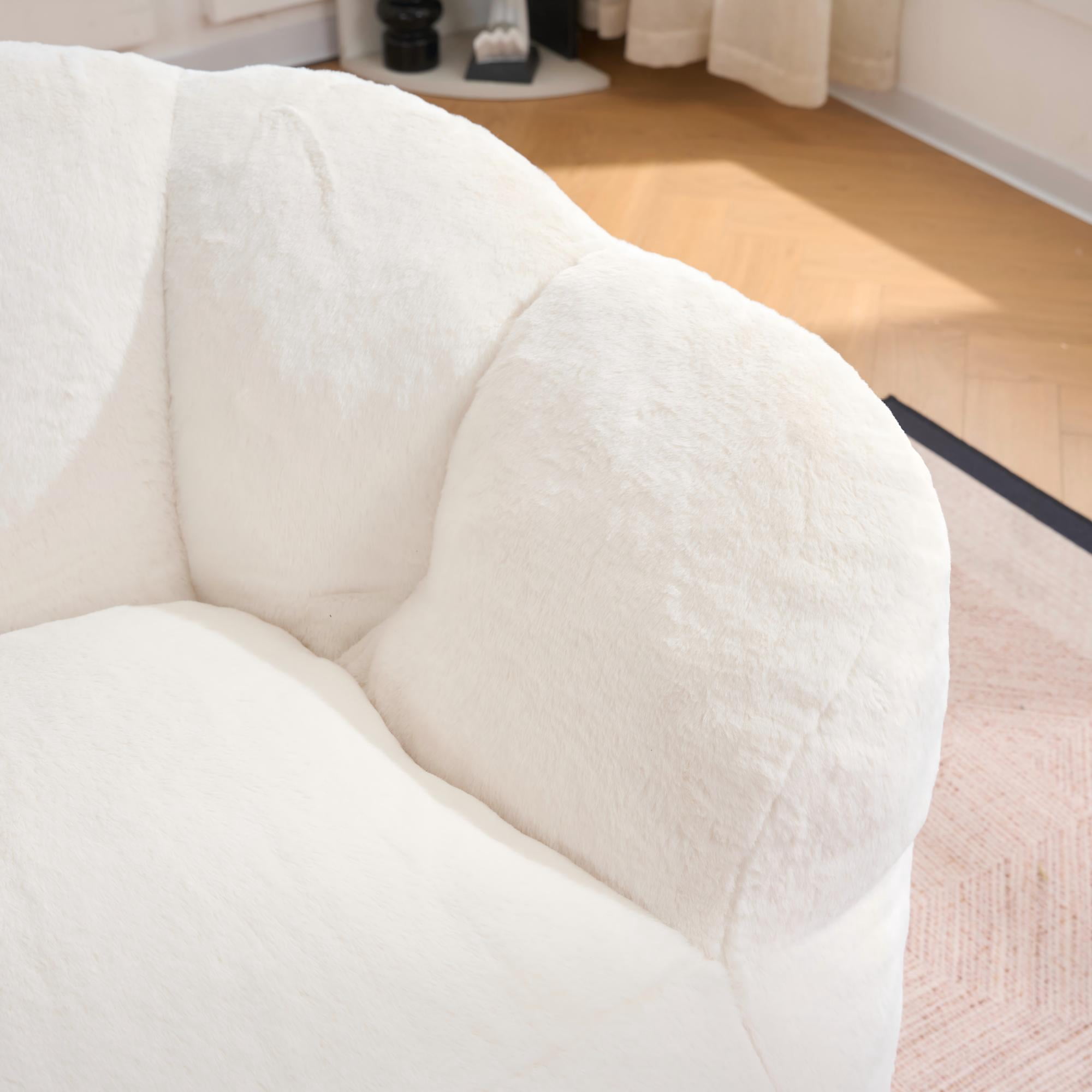 MAYEERTY 60" Ultra Soft Fluffy 2-Seater Bean Bag Sofa, Beige High Density Foam Floor Lazy Chair for Living Room Bedroom