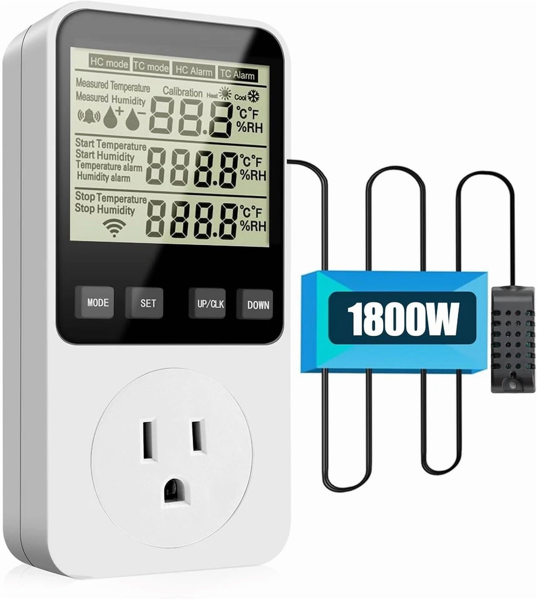 CRESTIN- Digital Thermostat Temperature Humidity Controller Outlet Plug With Alarm 120V