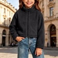 thumbnail image 5 of BXJX Girls Fleece Jackets, Warm Zip‑Up Stand Collar Casual Cropped Outerwear Black Size 9-10 T, 5 of 7