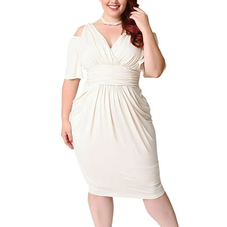 Plus Size Women Midi Dress Bodycon Stretch Off Shoulder Summer Party Wrap (Best Way To Stretch Shoulders)