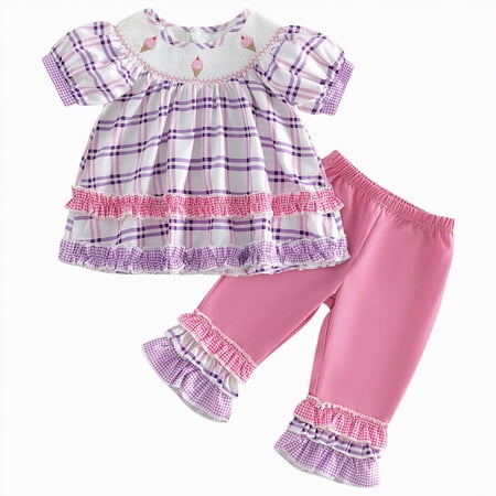 Toddler Baby Boy Girl Clothing Sets Printed Long Sleeve Tops and Pants Kids 2pcs Outfits 3-4 Years Boy Girl Purple Fall Winter Tops+Pants Pajamas & Dailywear Set