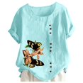thumbnail image 1 of Felwors Chemise à Manches Raglan Imprimée pour Femmes, Col Rond, Fente, Manches Courtes, Ample, avec Boutons, 1 of 5