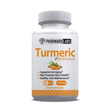 Phorward Labs Turmeric with BioPerine, 1300mg, 60ct, Joint Support, Digestive and Complete Health