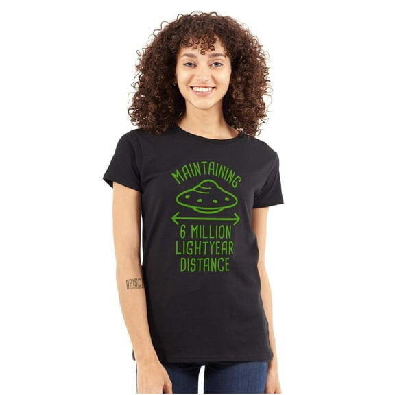 Funny Antisocial Social Distance UFO Womens Fitted Plus Size Graphic Tee Brisco Brands 2X