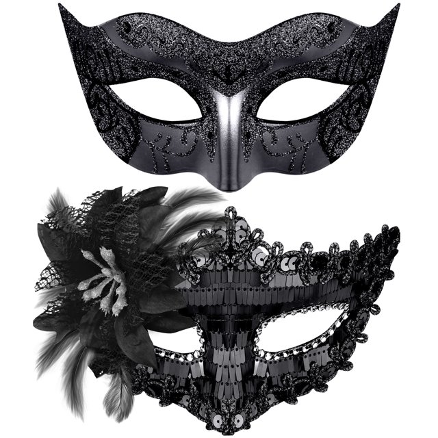 Máscaras de mascarada SIQUK, lentejuelas para pareja, venecianas, color negro