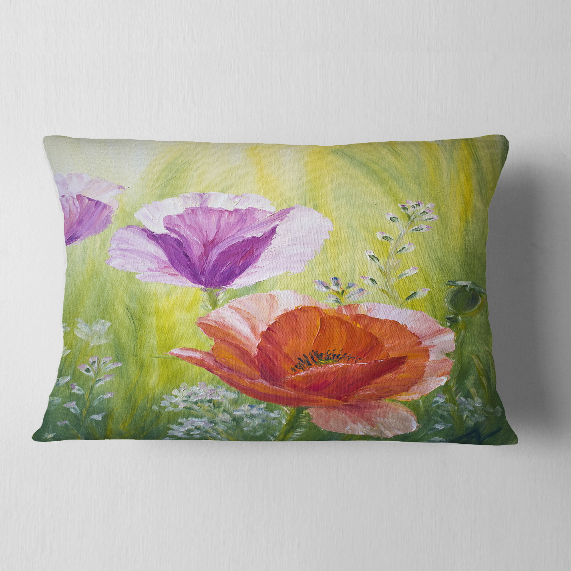 Designart Poppies in the Morning - Floral Throw Pillow - 12x20