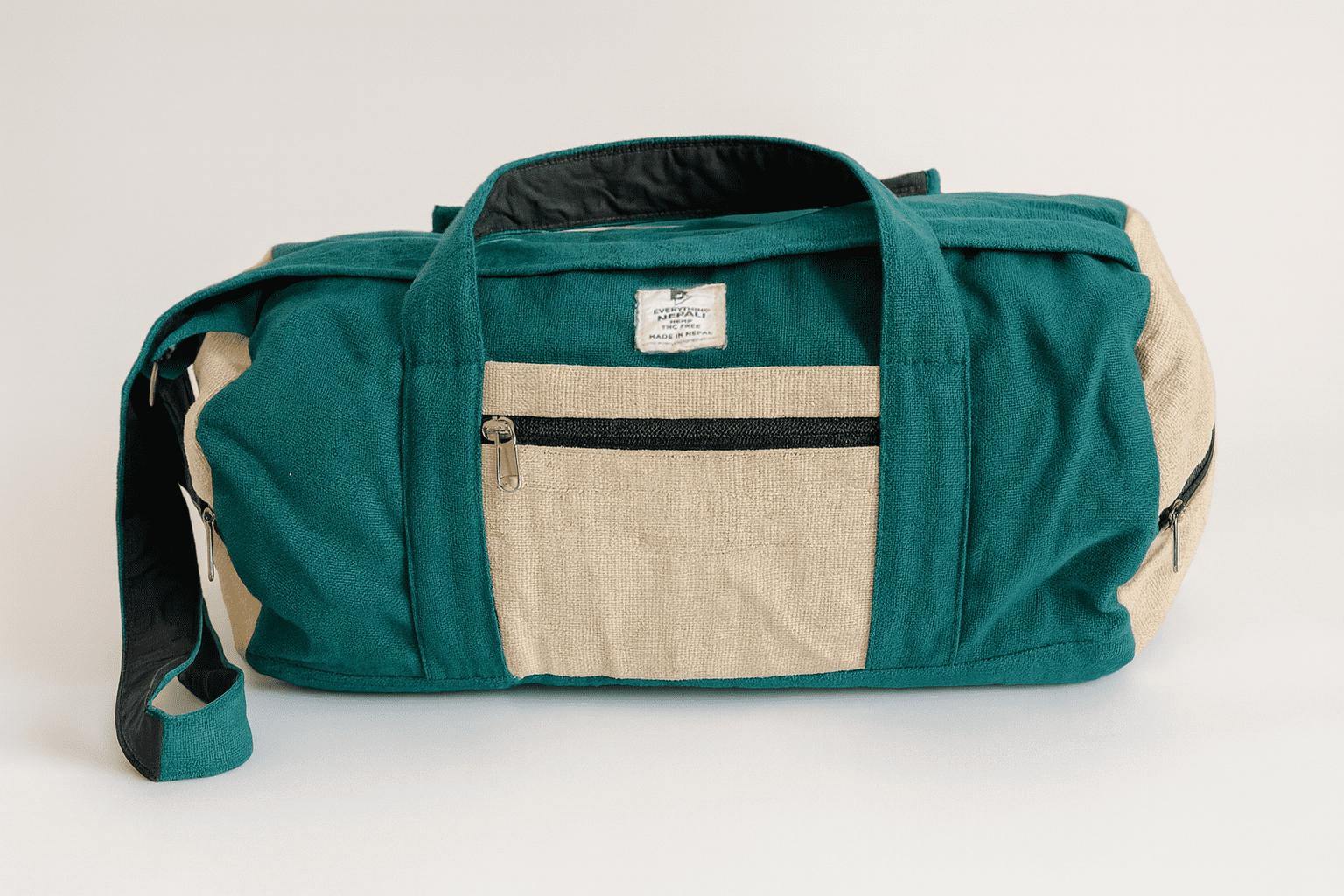 Handcrafted Duffle Bag perfect for travel, gym sessions, with metal zippers - Turquoise