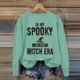 thumbnail image 2 of Puliio Women's Hoodless Sweatshirts Halloween Witch Themed Letter Printed Crew Neck Long Sleeve Lightweight Pullover Jacket Loose Leisure Thin Tunic Tops No Hood Sweatshirt For Women, 2 of 3
