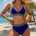 thumbnail image 6 of CONAVAS Bikini Set for Women Bathing Suit High Waisted Scalloped V Neck Two Pieces Swimsuit - Blue - S, 6 of 7
