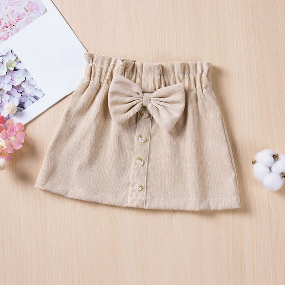 AUNVITO Clearance! Girls' Spring Corduroy Solid Color Bow Breasted Half Length Skirt