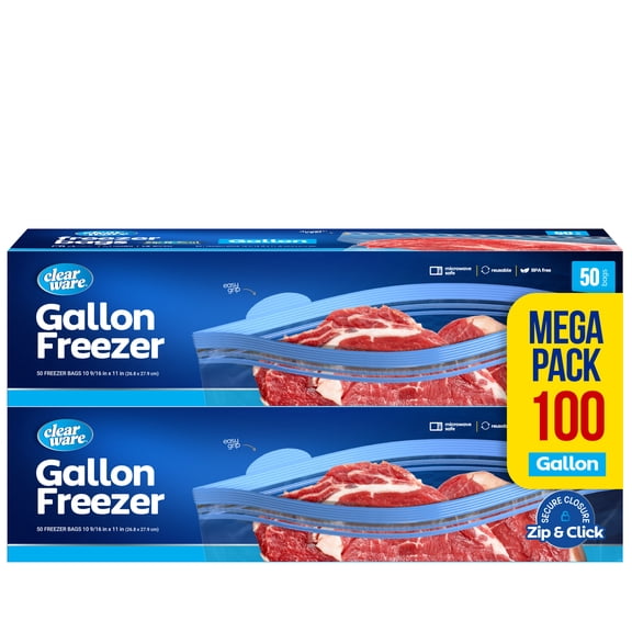 Clearware 1 Gallon Freezer Bags, Double Zipper Seal - 100 Count, 2 Pack