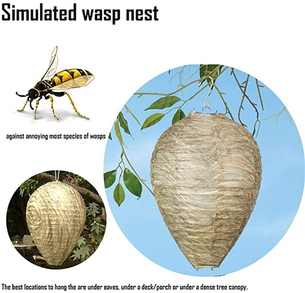 2 Pack Wasp Nest Decoy,FUPPUO Eco Friendly Hanging Wasp Repellent Wasp Trap,Natural Fake Wasp Nest Trap Bee Free Wasp Deterrent for Home and Garden Outdoors Dark Colour 