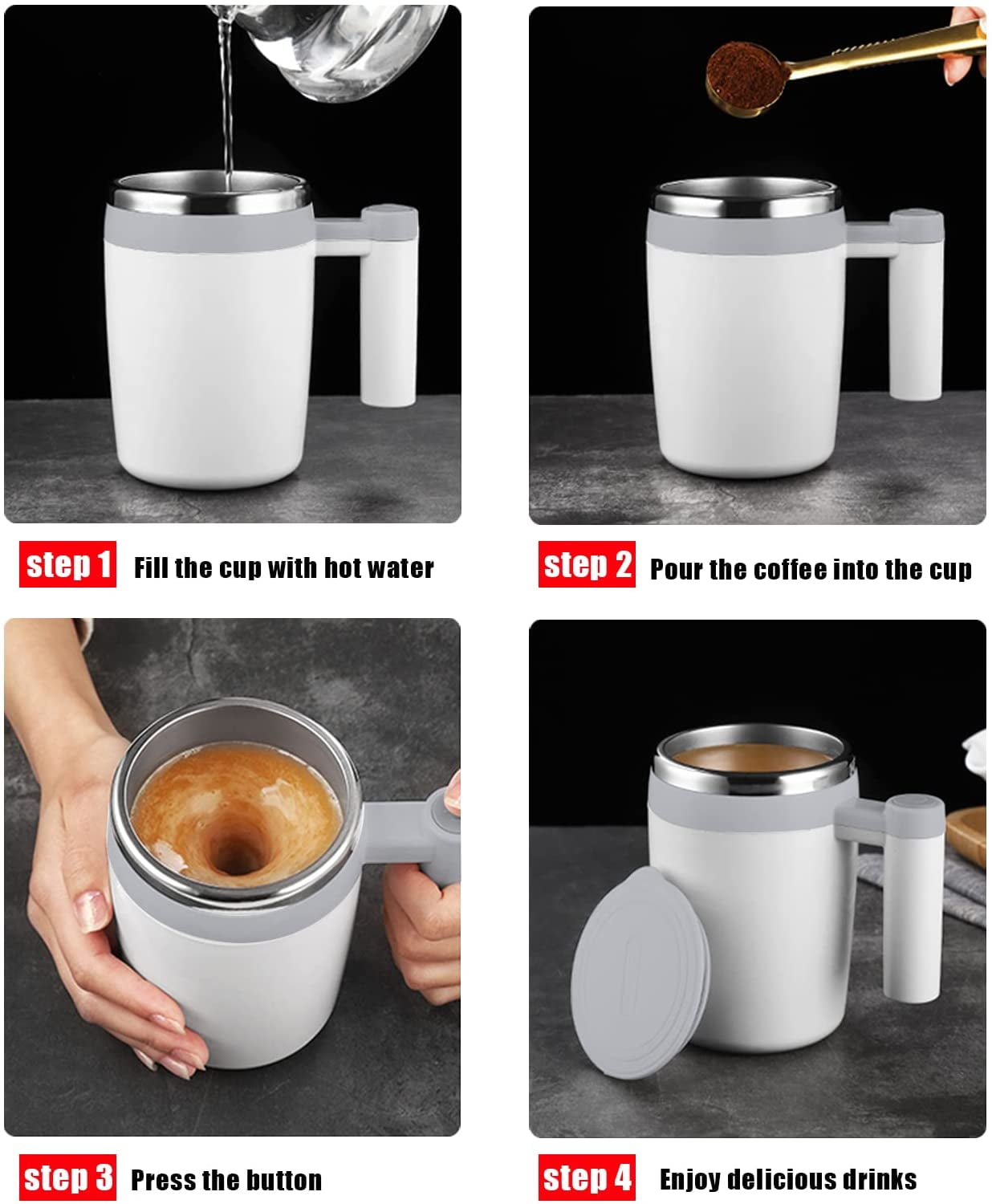 Self Stirring Coffee Mug, Self Mixing Coffee Mug,14Oz Stainless Steel  Insulated Reusable Coffee Cup,…See more Self Stirring Coffee Mug, Self  Mixing