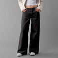 thumbnail image 6 of WERYOUNG Women's Casual Pants Solid Color High Waist Everyday Wear Relaxed Fit Wide Leg Denim Trousers Party Night Comfortable Stylish Jeans, 6 of 8
