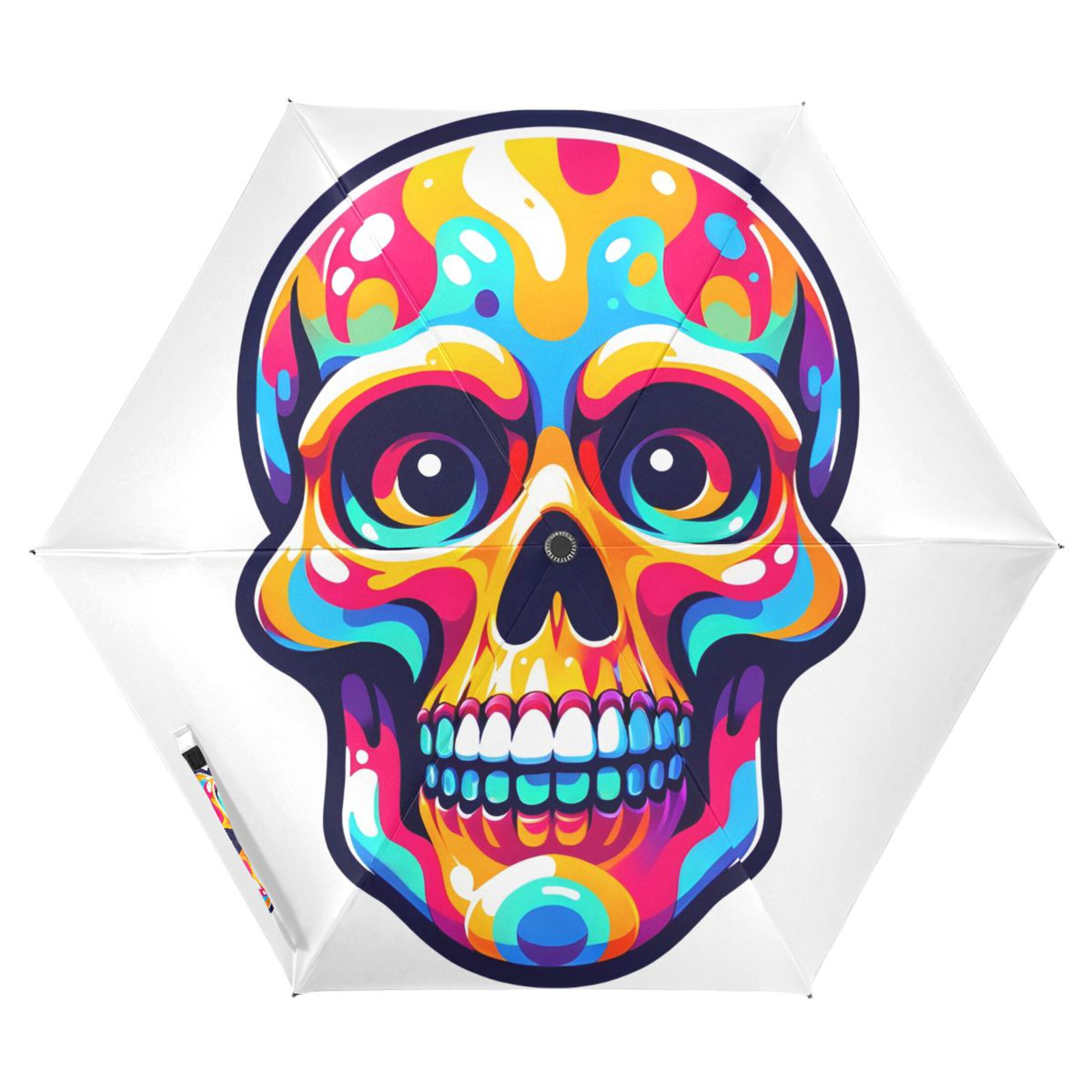 Rainbow Cute Skull Head Compact Sun Umbrella Windproof Travel Umbrellas for Rain Strong Portable UV Protection