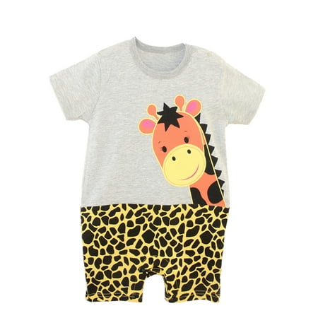 StylesILove Cute Animal Print Baby Toddler Boy Jumpsuit (80/6-12 Months, Grey Giraffe)