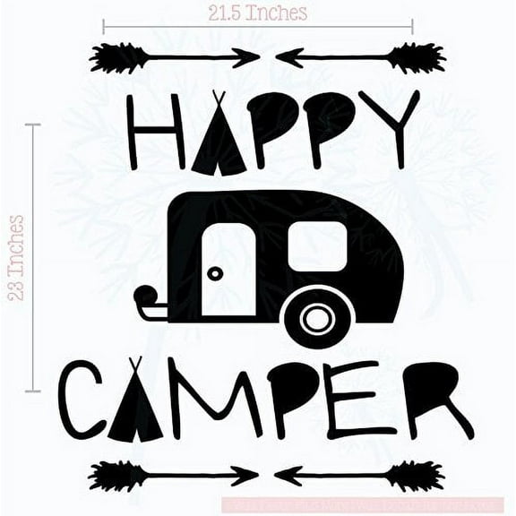 Happy Camper Vinyl Lettering Art Wall Decals Stickers Tribal RV Home Decor with Arrows, 23 X 215 , Black