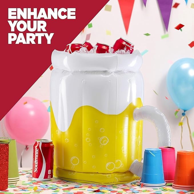 Inflatable Cooler - Pack of 2 Beer Mug Floating Cooler for Pool Parties and Summer Gatherings - Durable Drink Chiller and Bachelor Party Decorations