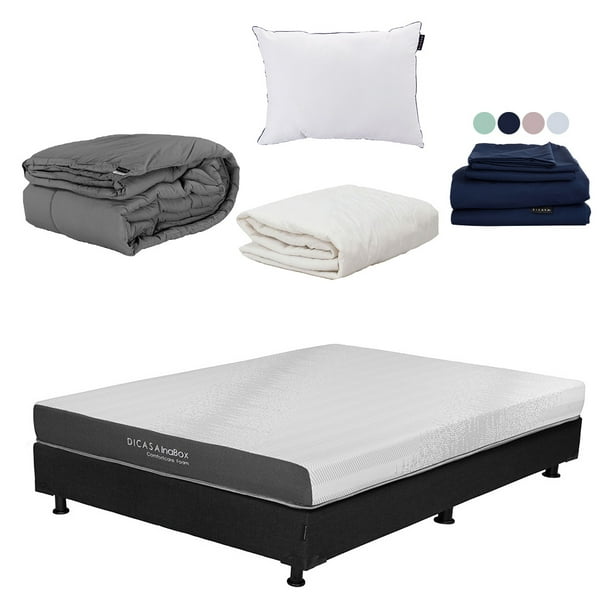 Colchón Matrimonial Dicasa Inabox Box Negro Edredón Homy Sábanas Softy Almohada One Protector