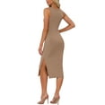 thumbnail image 3 of INSPIRE CHIC Scoop Neck Dress for Women's Sleeveless Rib Knit Long Side Slit Dress S Khaki, 3 of 6