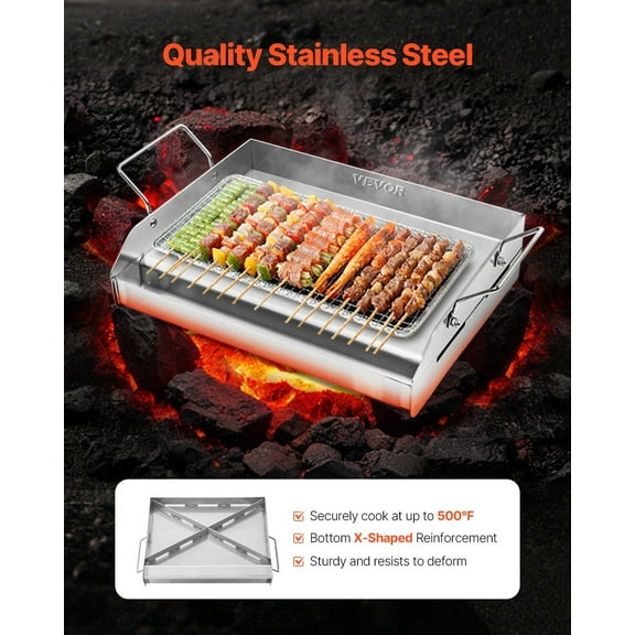 17x13 Flat Top Grill Pan - Stainless Steel Universal Griddle for BBQ, Camping & Kitchen Use