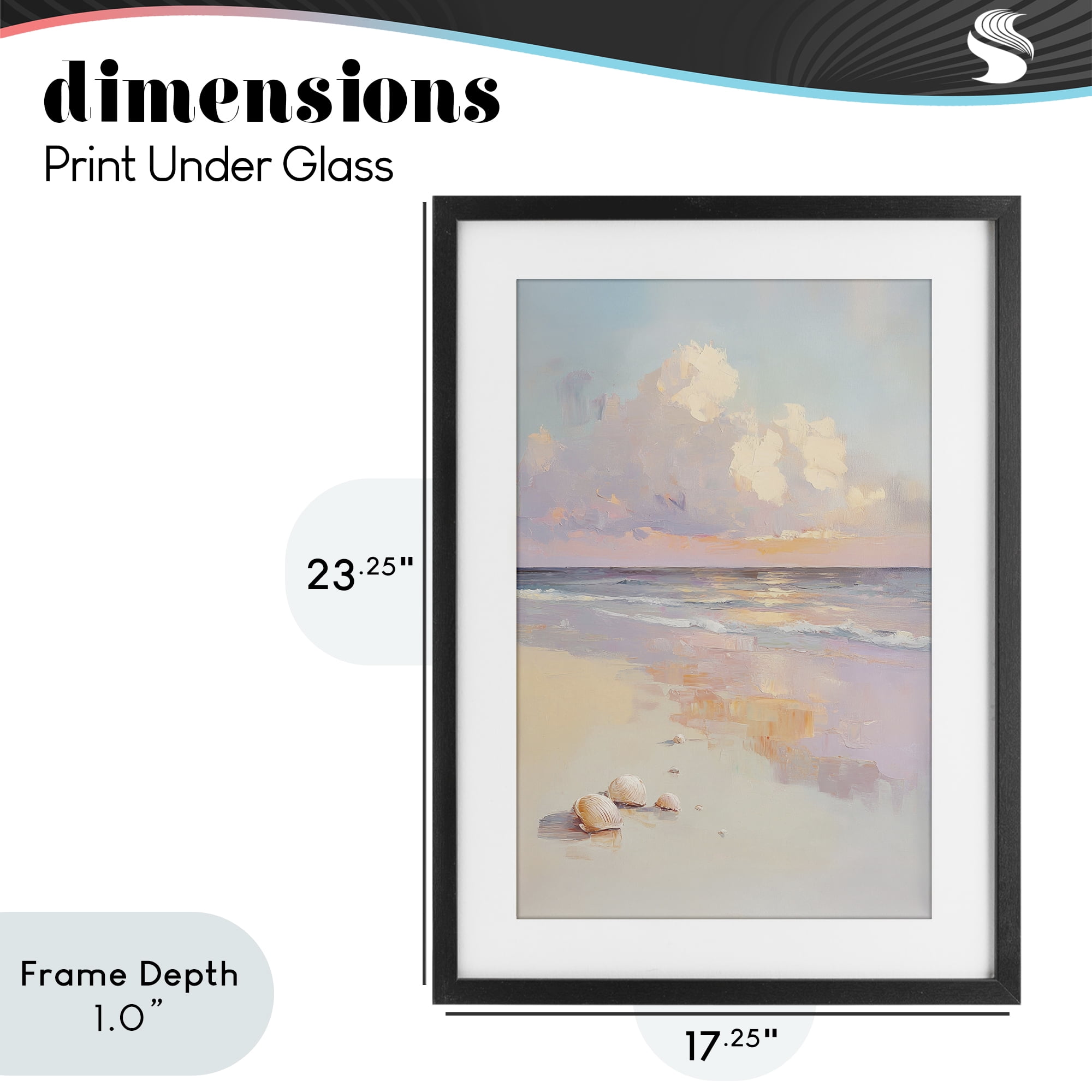 Stupell Industries Pastel Sunset Over Seashells Black Framed Print Under Glass, design by Sisi and Seb