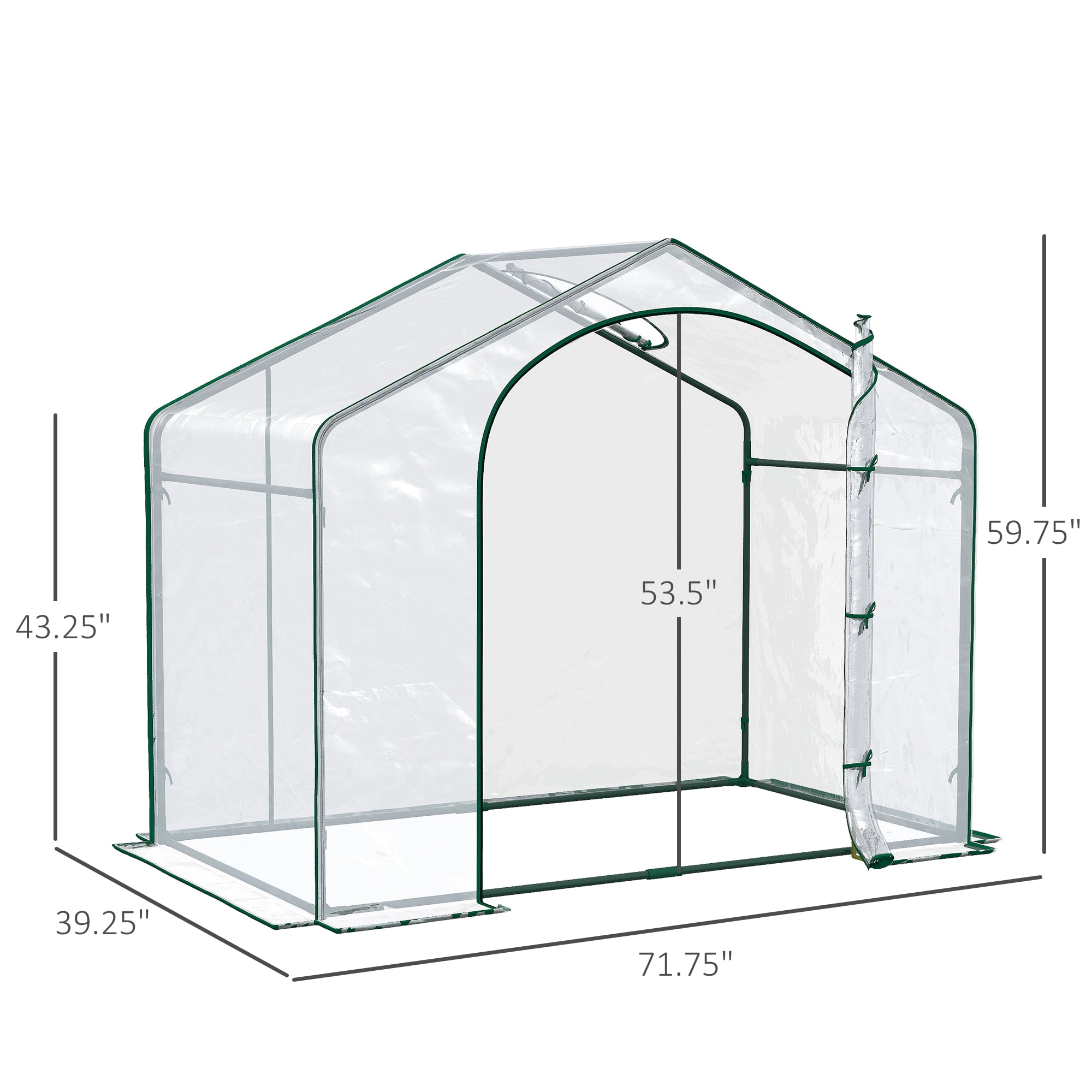 Outsunny 71.75" x 39.25" x 59.75" Portable Walk-in Greenhouse, PVC Cover, Steel Frame Garden Hot House, Zipper Door, Top Vent, Clear