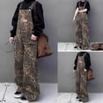 thumbnail image 2 of Women's Jumpsuits Casual Retro Leopard Print Pocket Overalls Loose Fit Wide Leg Rompers,Coffee,XL, 2 of 9