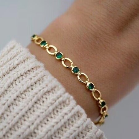 Aishvi Jewels 7Ct Round Cut Lab Created Green Emerald Tennis Bracelet 14K Yellow Gold Plated 7.5"
