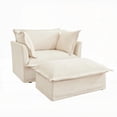 thumbnail image 3 of Modern Cream Chenille Armchair with Ottoman (Set of 2), 85×80×75cm, Spacious & Comfortable, 3 of 21