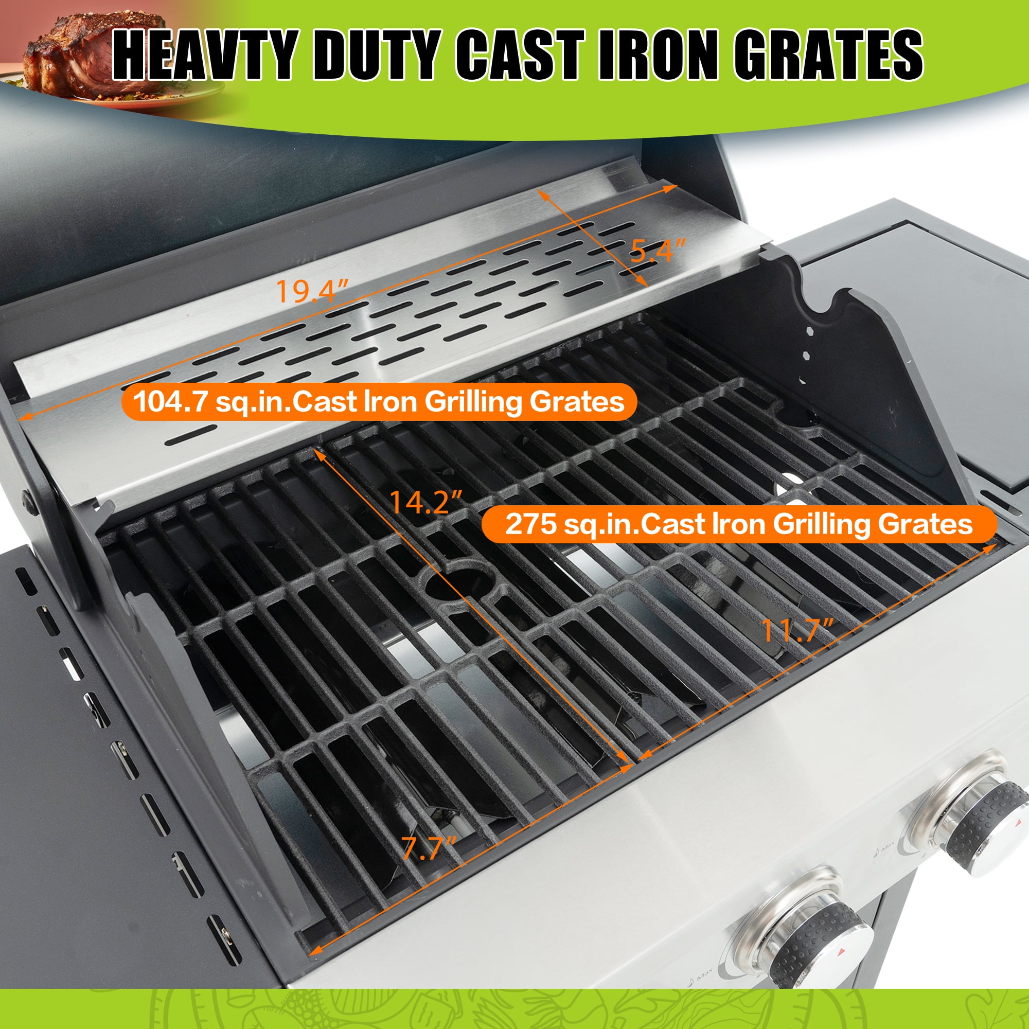 3 Burner Propane Gas Grill with Side Burner, Outdoor 37,150 BTU Stainless Steel Barbecue Grill with Lid, Wheels, Shelves and Thermometer for Camping, Outdoor Cooking