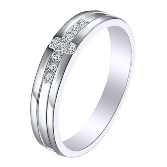 AFFY Round Shape White Cubic Zirconia Cross Band Ring 14k White Gold Over Sterling Silver