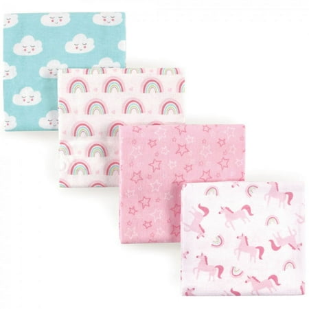 Luvable Friends Baby Girl Cotton Flannel Receiving Blankets, Rainbow 4-Pack, One Size