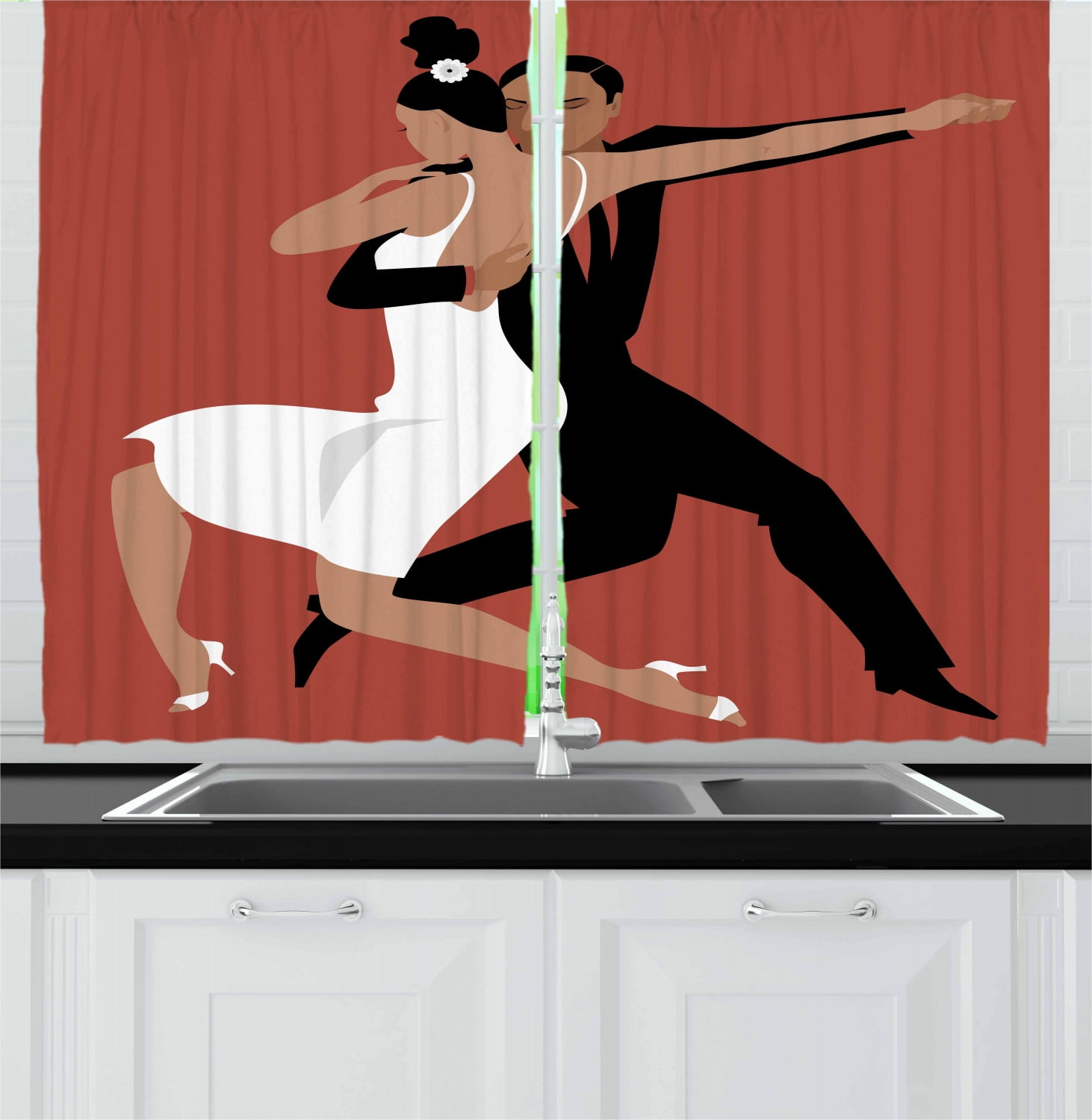 Spanish Curtains 2 Panels Set, Latin Couple Performing Tango Argentine