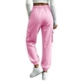 thumbnail image 7 of Womens Casual Sweatpants, Elastic Drawstring Waist Tapered Leg Pants with Multi Pockets, Jogger Pants for Fitness & Running | VerBelle,Pink S, 7 of 7