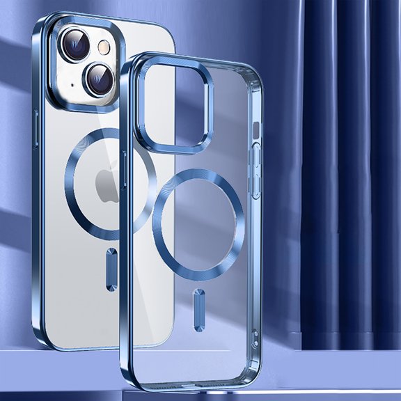 Designed for iPhone 14 Plus Case,Compatible with MagSafe,Thin Slim Transparent Non Yellowing, Hybrid Soft Silicone Bumper & Hard Plastic Protective Cover for Women Men Girls, Navyblue