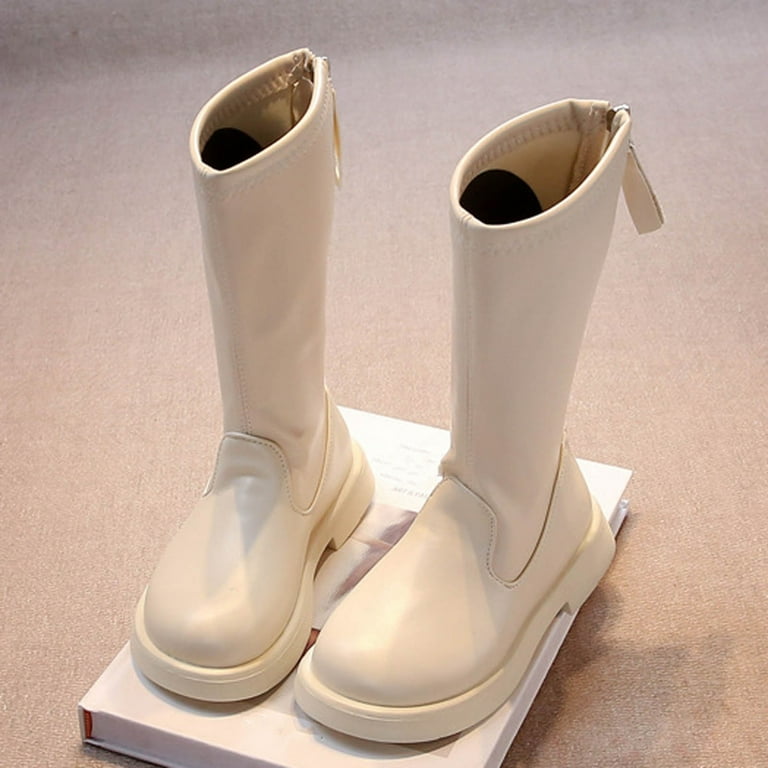 Ugoldhm Fall Winter Dress Boots for Girls Faux Leather Zipper Soft Warm  Knee Length Shoes