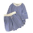 thumbnail image 2 of Joernso Women T-Shirt Shorts Suit Summer Striped Short Sleeves Round Neck Loose Elastic Waist Ladies Casual Tee Short Pants Suit Sports Wear, 2 of 7