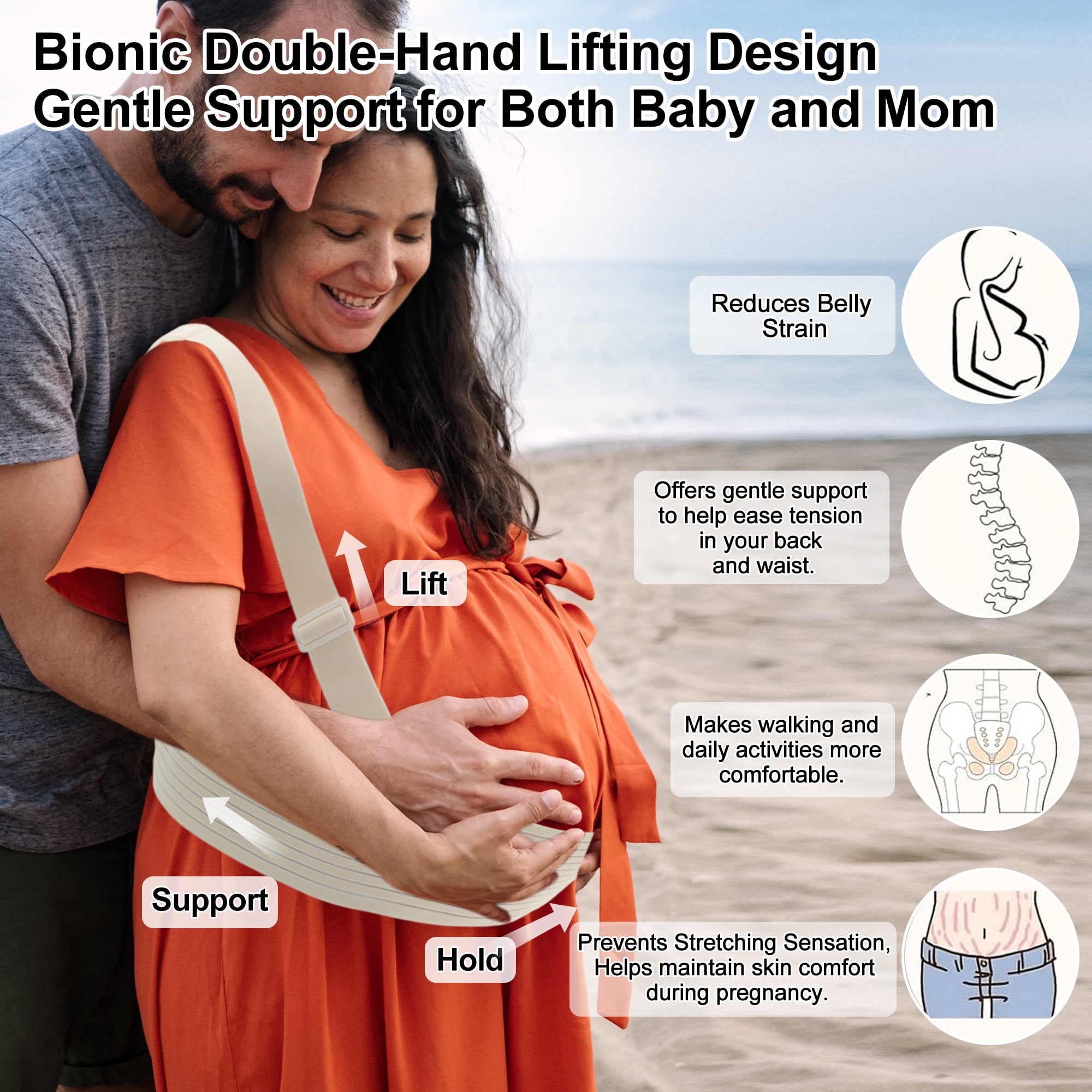 Unique Bargains Maternity Belly Band with Adjustable Straps 1 Pc Large Apricot