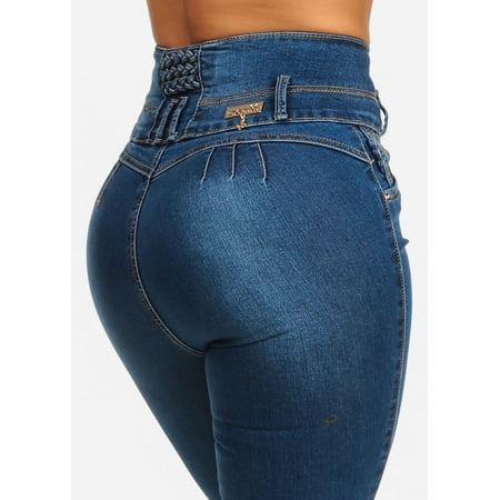 Womens Juniors High Rise Butt Lifting Orange Stitching Slim Fit Skinny Jeans 10797F