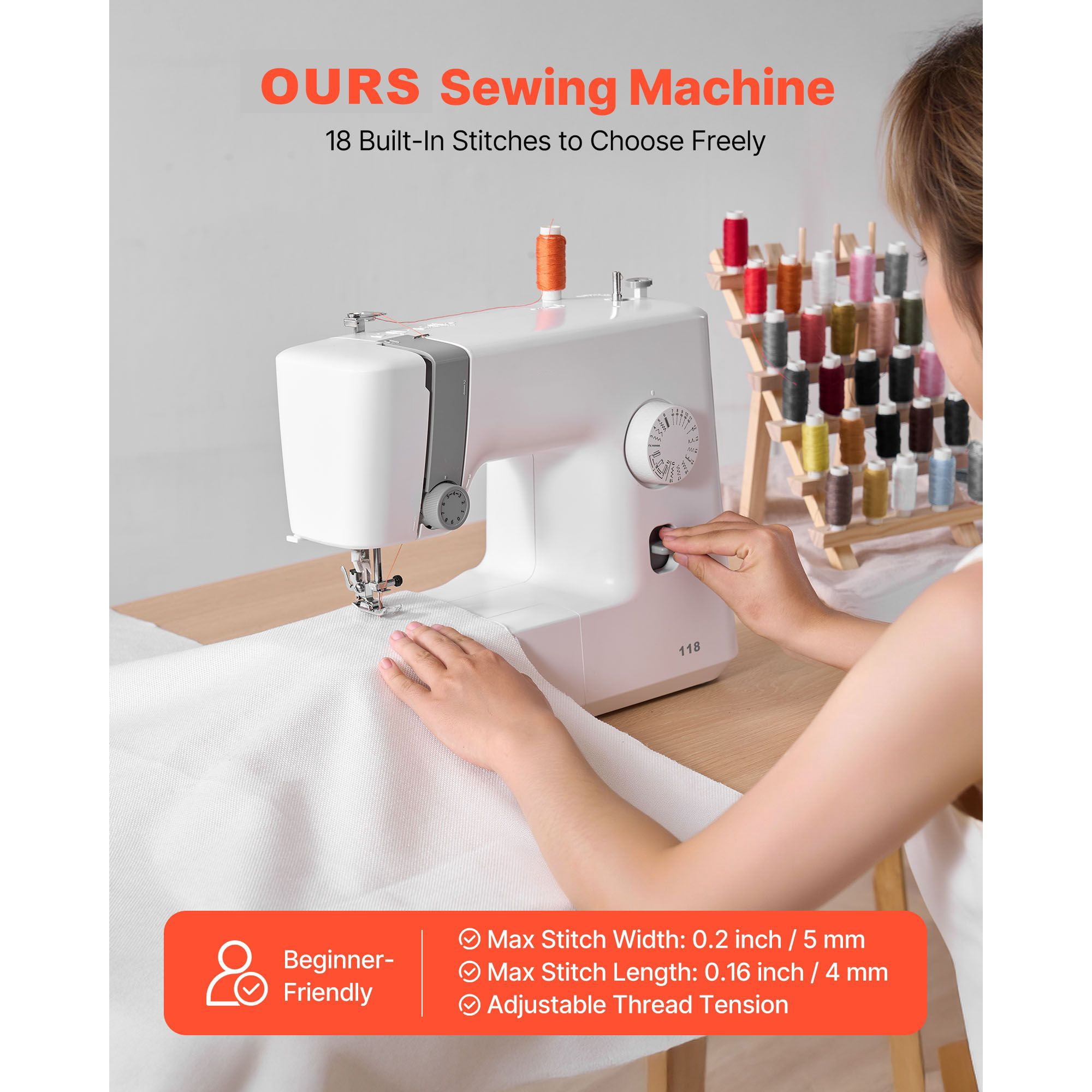 Sewing Machine,18 Stitch Applications,with LED Light&Foot Pedal,Simple Dial Control,Interior Metal Frame,Lightweight&Portable Beginner Sewing Machine for Adults Crafts&Mending