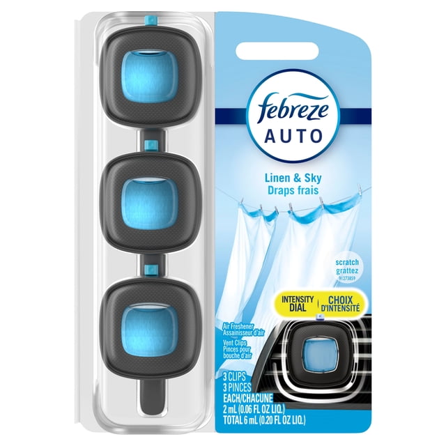 Febreze AUTO Air Freshener Vent Clip Linen & Sky, 2ml Car Vent Clip, Pack of 3
