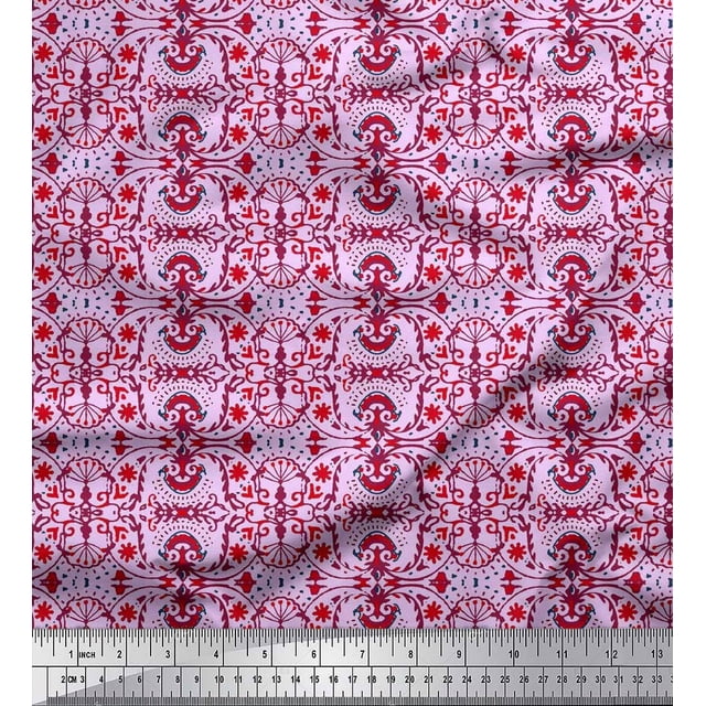 Soimoi Polyester Crepe Fabric Damask Ethnic Printed Fabric 1 Yard 52 Inch Wide