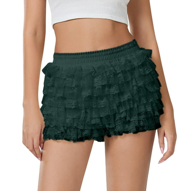 FYEGRE High Waisted Ruffle Shorts for Women Girls, Cute Lace Layered Bloomers, Going Out Mini Micro Bloomer GN2 S