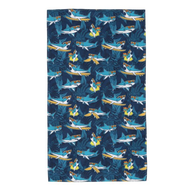 Balery Cartoon Surfer Sharks Toalla de Microfibra Premium con Estampado – 27.5x16 pulgadas, Alta Absorción, Suave y Aterciopelada, Secado Rápido