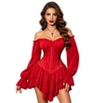 thumbnail image 5 of SRZYMJ Women High Waist Lace Up Tiered Ruffle Skirt Textured Fabric Bodycon Asymmetrical Hi Low Hem Gothic Steampunk Party Cocktail Midi Skirt L, 5 of 7