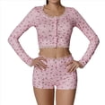thumbnail image 2 of Conjuntos de Pijama para Mujer con Top Corto de Larga y Pantalones Cortos de Tiro Bajo con Ribete de Encaje y Estampado Floral Ditsy Rosa S, 2 of 7