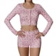 thumbnail image 2 of Conjuntos de Pijama para Mujer con Top Corto de Larga y Pantalones Cortos de Tiro Bajo con Ribete de Encaje y Estampado Floral Ditsy Rosa L, 2 of 7