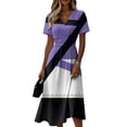 thumbnail image 2 of Minjewel Ladies Floral Casual Fashionable Short Sleeve V-Neck Dress for Spring Summer Women's Daily Casual Wear,Purple,L, 2 of 6